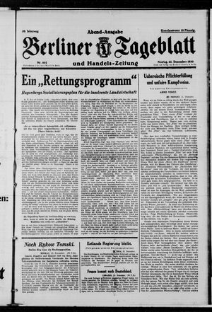 Berliner Tageblatt und Handels-Zeitung vom 22.12.1930