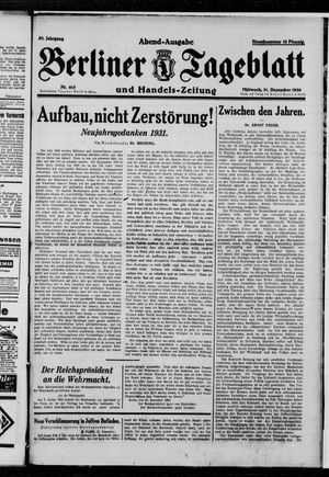 Berliner Tageblatt und Handels-Zeitung vom 31.12.1930