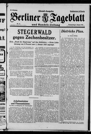 Berliner Tageblatt und Handels-Zeitung on Jan 8, 1931
