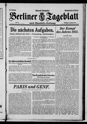Berliner Tageblatt und Handels-Zeitung on Jan 12, 1931