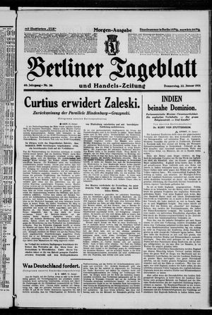 Berliner Tageblatt und Handels-Zeitung vom 22.01.1931