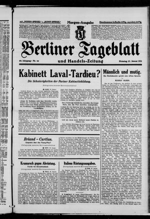 Berliner Tageblatt und Handels-Zeitung on Jan 27, 1931