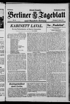 Berliner Tageblatt und Handels-Zeitung on Jan 27, 1931