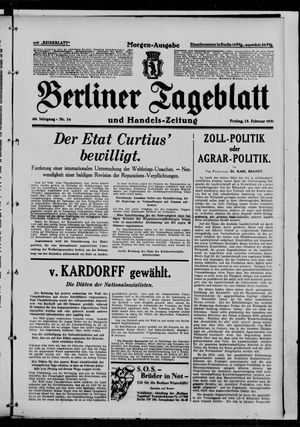 Berliner Tageblatt und Handels-Zeitung on Feb 13, 1931
