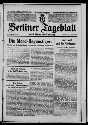 Berliner Tageblatt und Handels-Zeitung vom 14.02.1931