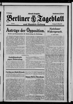 Berliner Tageblatt und Handels-Zeitung on Mar 30, 1931
