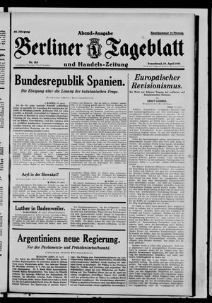Berliner Tageblatt und Handels-Zeitung on Apr 18, 1931