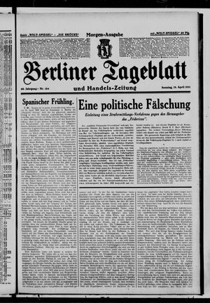 Berliner Tageblatt und Handels-Zeitung vom 19.04.1931