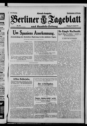Berliner Tageblatt und Handels-Zeitung vom 20.04.1931