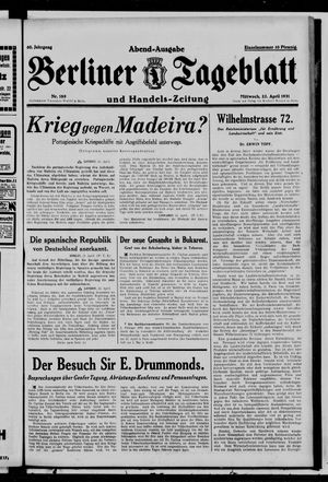 Berliner Tageblatt und Handels-Zeitung on Apr 22, 1931