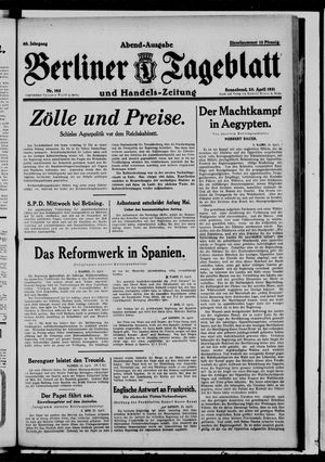 Berliner Tageblatt und Handels-Zeitung vom 25.04.1931