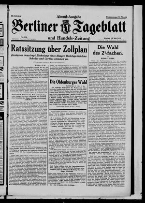 Berliner Tageblatt und Handels-Zeitung on May 18, 1931