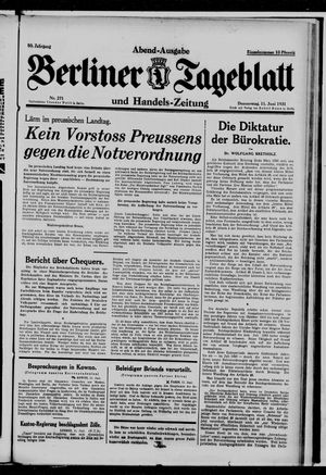 Berliner Tageblatt und Handels-Zeitung vom 11.06.1931