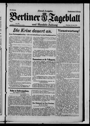 Berliner Tageblatt und Handels-Zeitung on Jun 16, 1931