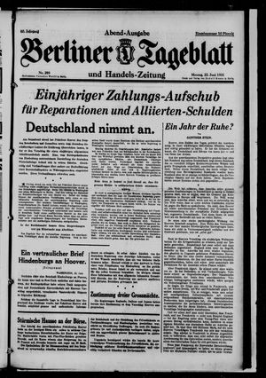 Berliner Tageblatt und Handels-Zeitung vom 22.06.1931