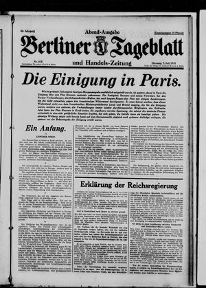 Berliner Tageblatt und Handels-Zeitung vom 07.07.1931