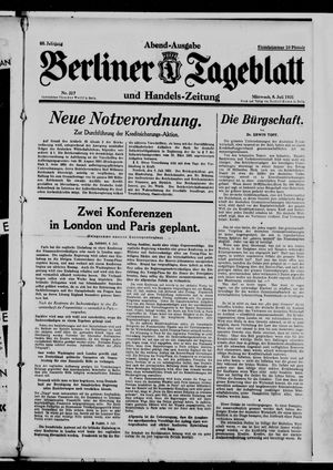 Berliner Tageblatt und Handels-Zeitung on Jul 8, 1931
