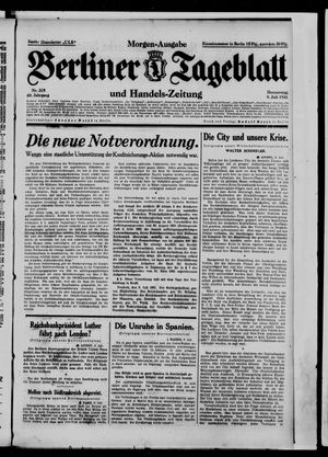 Berliner Tageblatt und Handels-Zeitung vom 09.07.1931