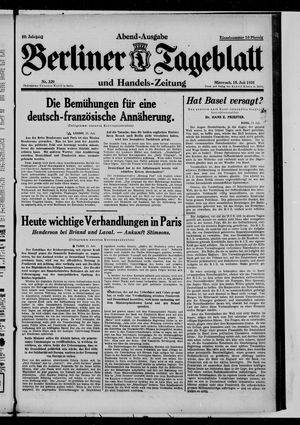 Berliner Tageblatt und Handels-Zeitung vom 15.07.1931