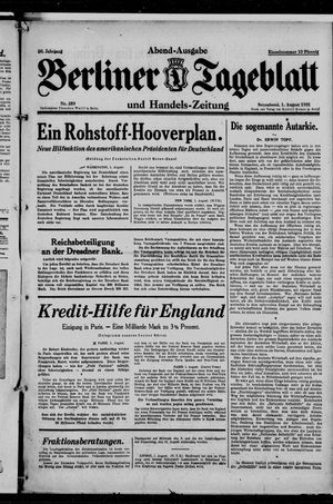Berliner Tageblatt und Handels-Zeitung vom 01.08.1931