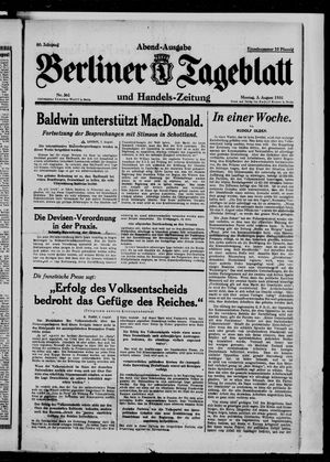 Berliner Tageblatt und Handels-Zeitung vom 03.08.1931