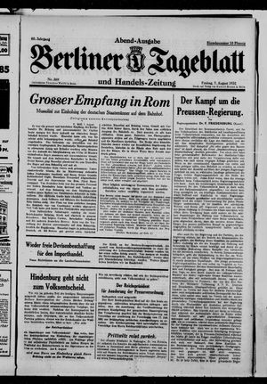 Berliner Tageblatt und Handels-Zeitung on Aug 7, 1931