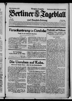Berliner Tageblatt und Handels-Zeitung vom 13.08.1931