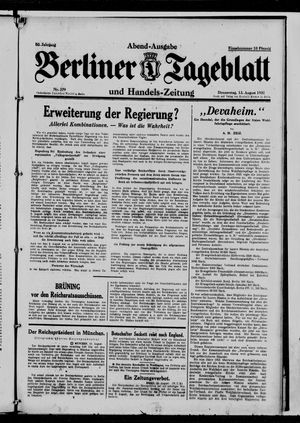 Berliner Tageblatt und Handels-Zeitung vom 13.08.1931