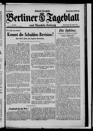 Berliner Tageblatt und Handels-Zeitung vom 20.08.1931