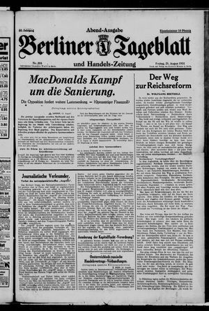 Berliner Tageblatt und Handels-Zeitung vom 21.08.1931