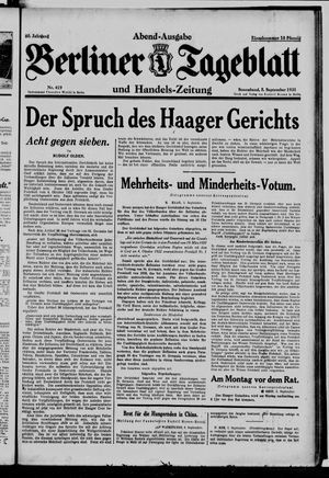 Berliner Tageblatt und Handels-Zeitung vom 05.09.1931
