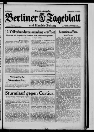 Berliner Tageblatt und Handels-Zeitung vom 07.09.1931