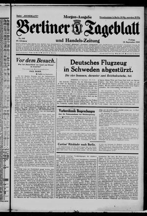 Berliner Tageblatt und Handels-Zeitung vom 18.09.1931