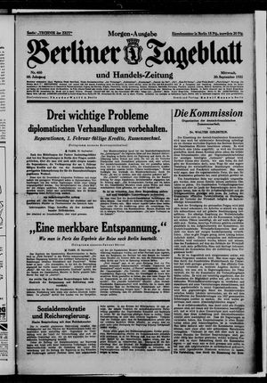 Berliner Tageblatt und Handels-Zeitung on Sep 30, 1931