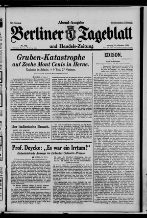 Berliner Tageblatt und Handels-Zeitung vom 19.10.1931