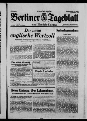 Berliner Tageblatt und Handels-Zeitung vom 21.11.1931