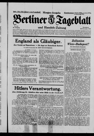 Berliner Tageblatt und Handels-Zeitung vom 28.11.1931