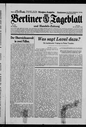 Berliner Tageblatt und Handels-Zeitung vom 29.11.1931
