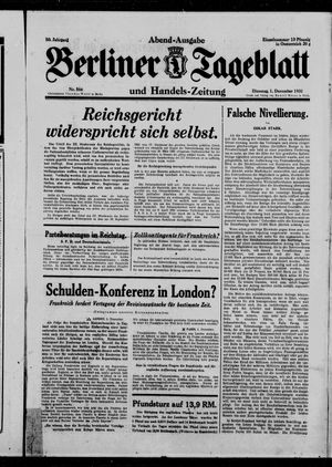 Berliner Tageblatt und Handels-Zeitung on Dec 1, 1931