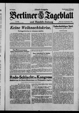 Berliner Tageblatt und Handels-Zeitung vom 16.12.1931