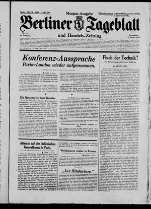 Berliner Tageblatt und Handels-Zeitung vom 09.01.1932