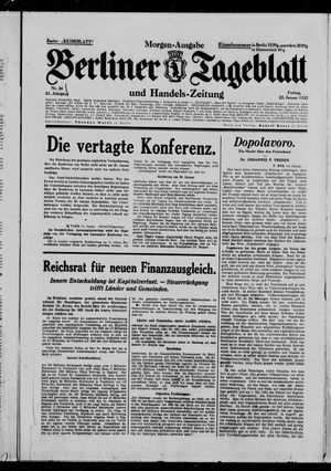 Berliner Tageblatt und Handels-Zeitung vom 22.01.1932