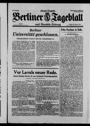 Berliner Tageblatt und Handels-Zeitung vom 22.01.1932