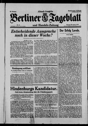 Berliner Tageblatt und Handels-Zeitung vom 25.01.1932