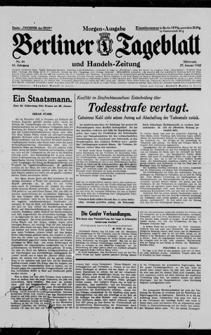 Berliner Tageblatt und Handels-Zeitung vom 27.01.1932