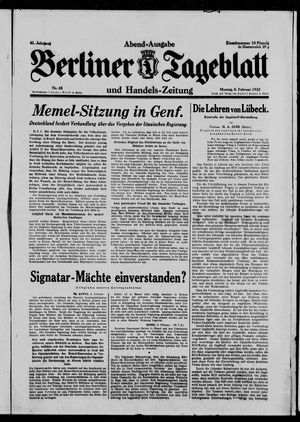 Berliner Tageblatt und Handels-Zeitung on Feb 8, 1932