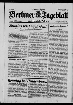 Berliner Tageblatt und Handels-Zeitung vom 11.02.1932