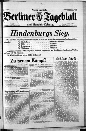 Berliner Tageblatt und Handels-Zeitung vom 14.03.1932