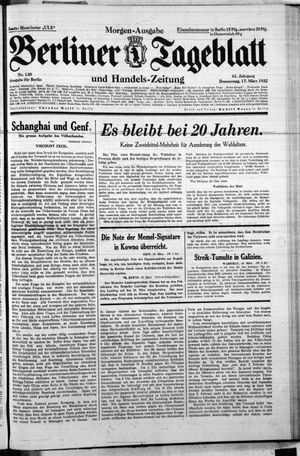 Berliner Tageblatt und Handels-Zeitung vom 17.03.1932