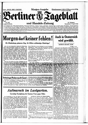 Berliner Tageblatt und Handels-Zeitung vom 09.04.1932